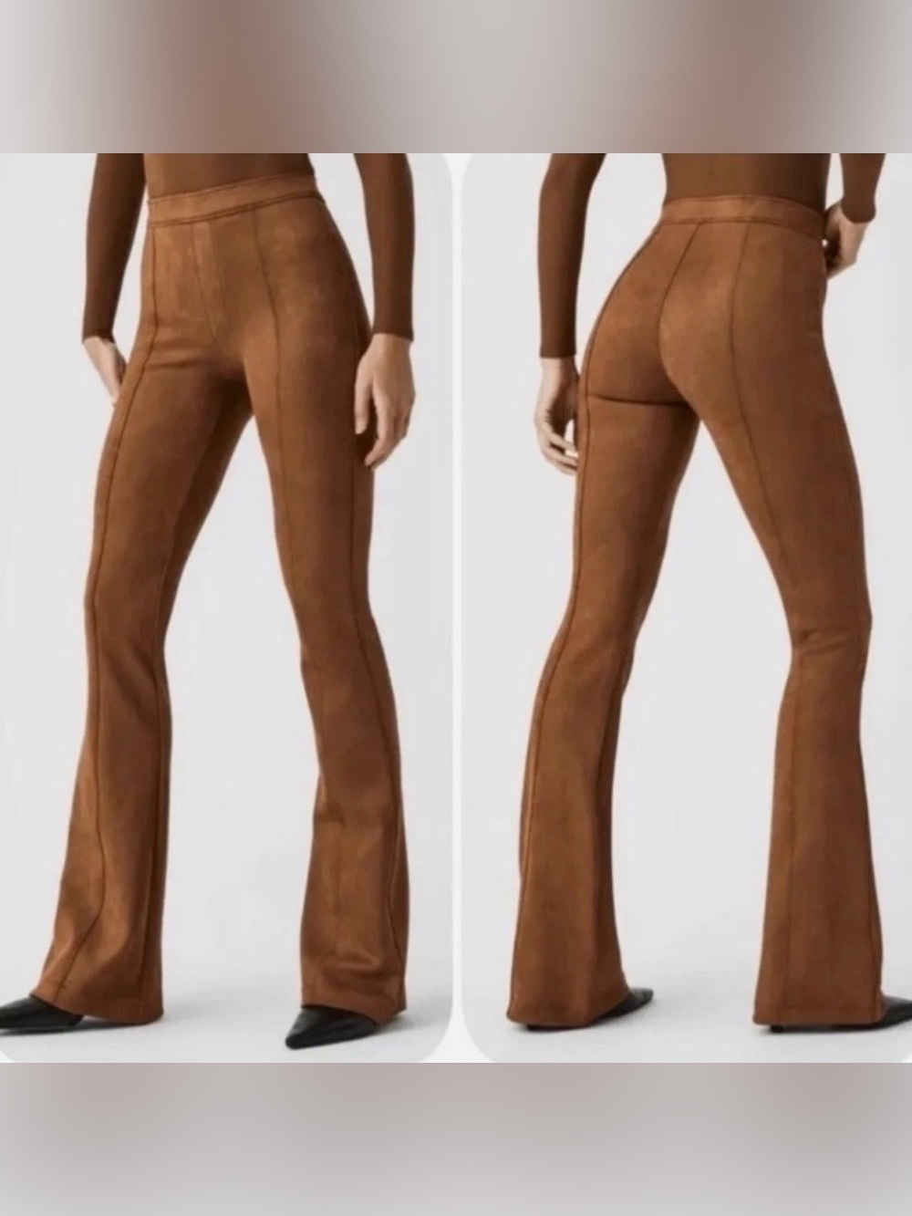 SPANX Brown Flared Faux-Suede High-Rise Women’s Pants, Sz M. NWOT